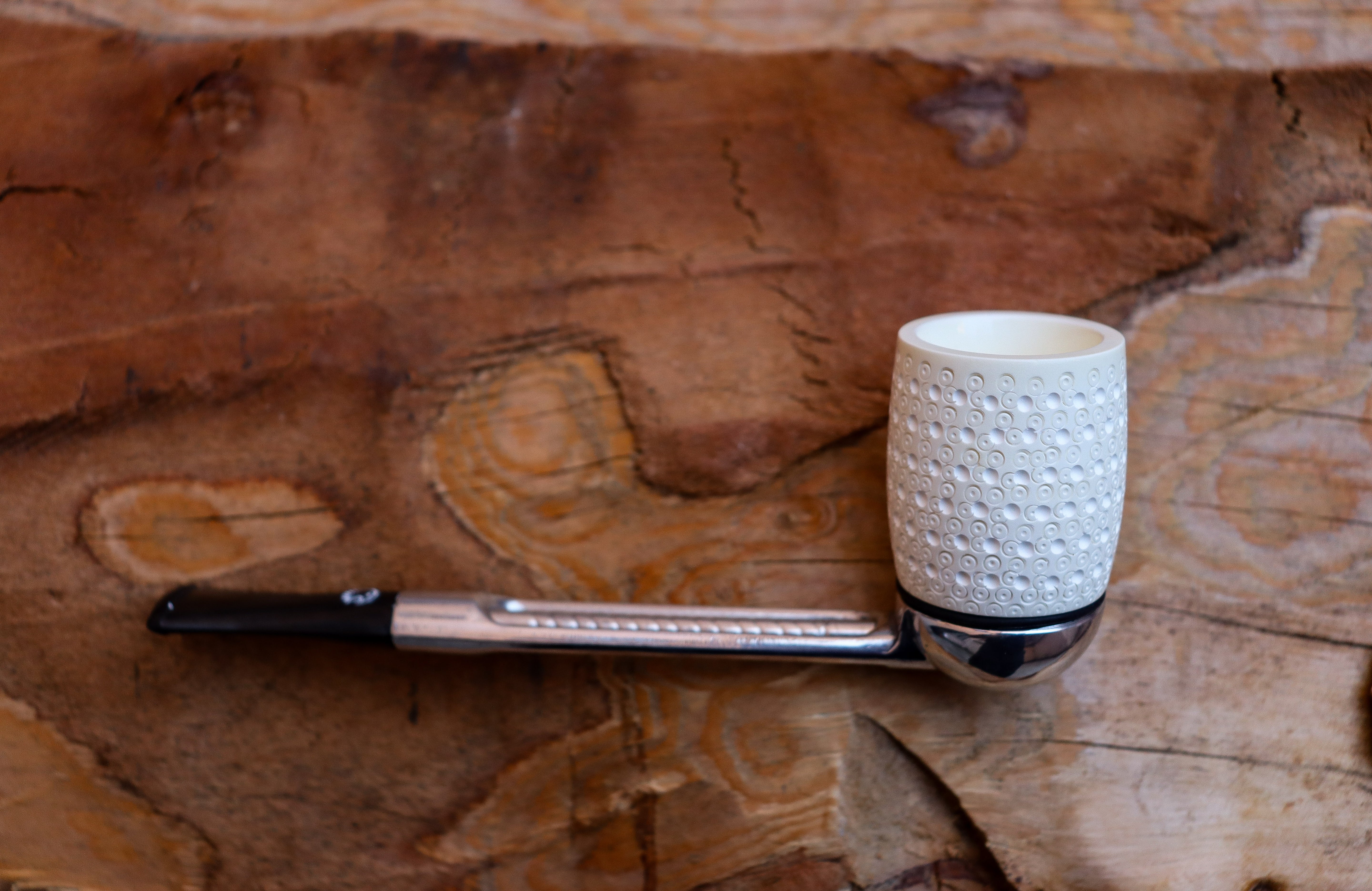 Handmade Falcon Billiard Meerschaum Pipes, Astaş, Latticed Carved, With Fitted Case