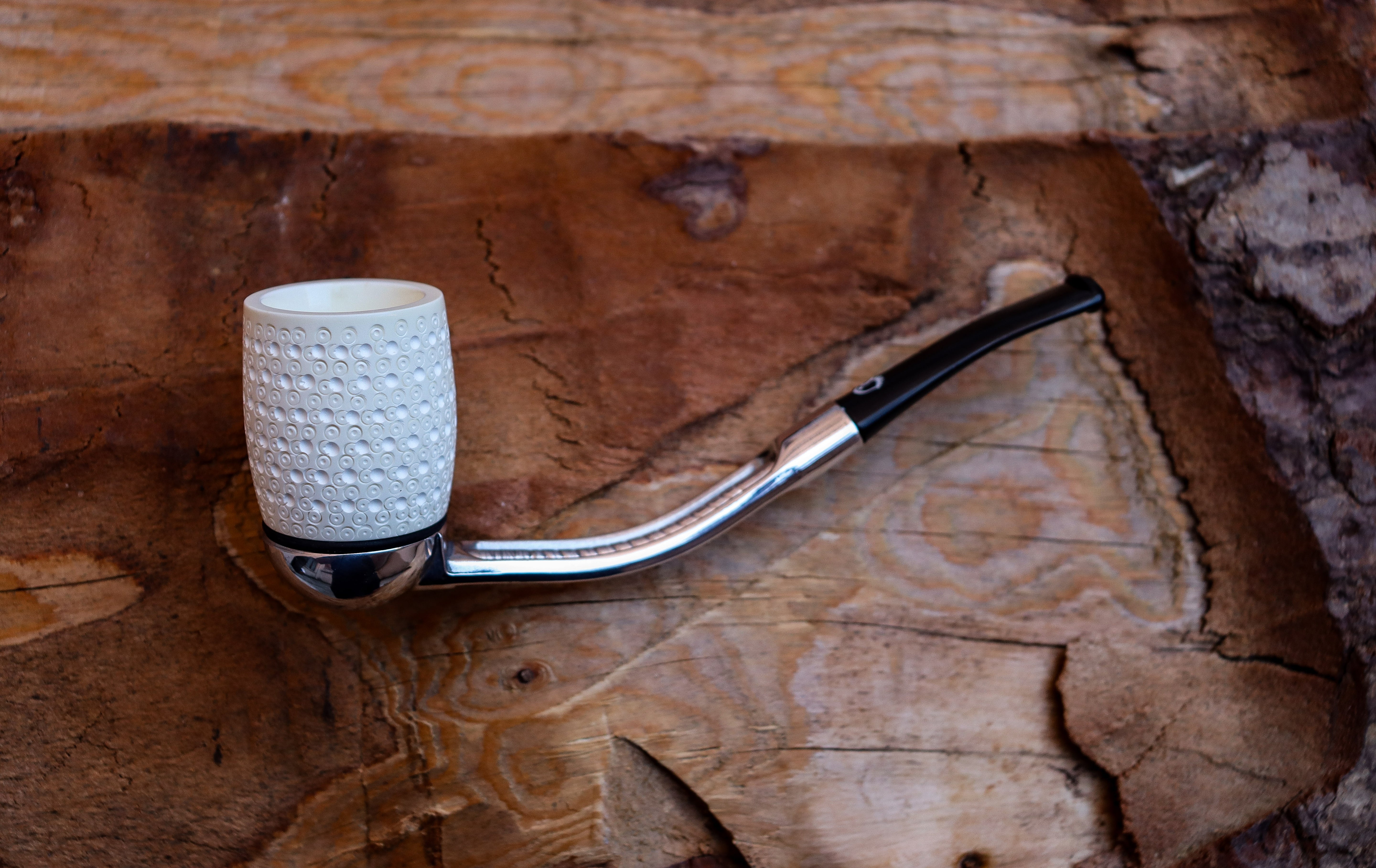 Handmade Falcon Billiard Meerschaum Pipes, Astaş, Latticed Carved, With Fitted Case