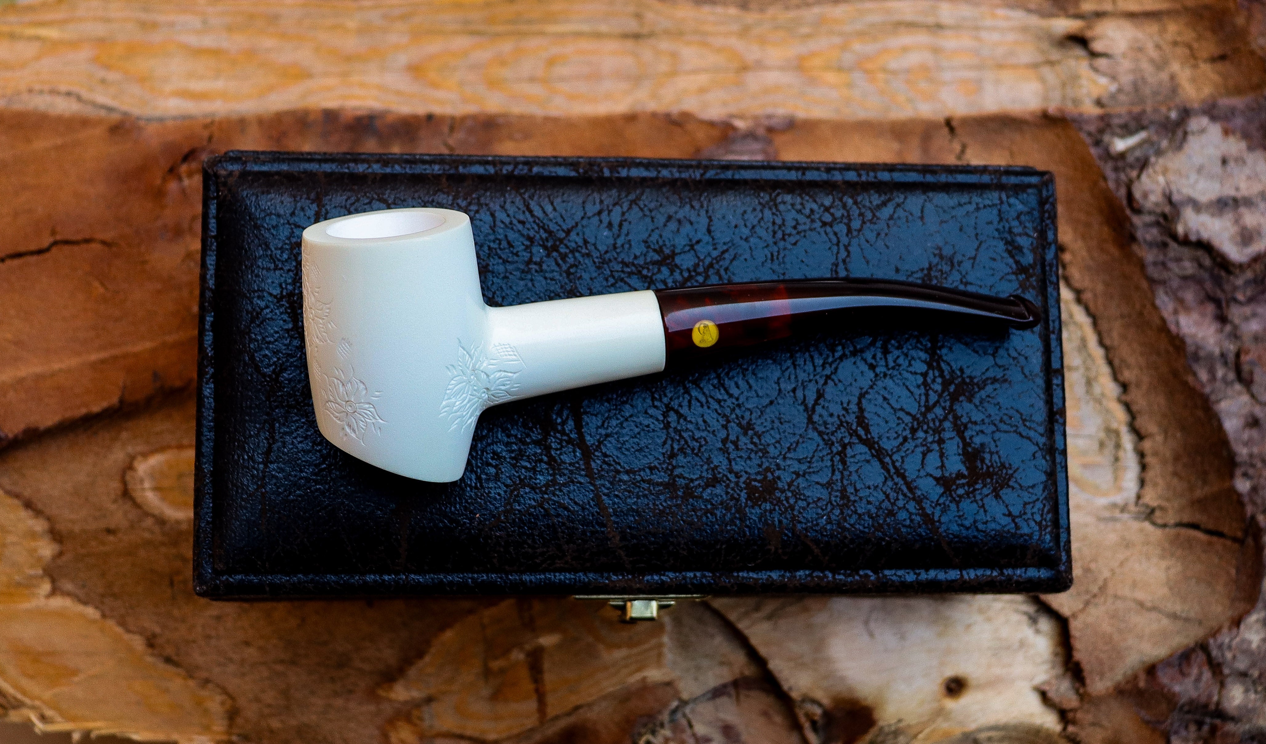 Handmade Astaş Meerschaum Pipes, Poker,White, 9MM Filtered, With Fitted Case