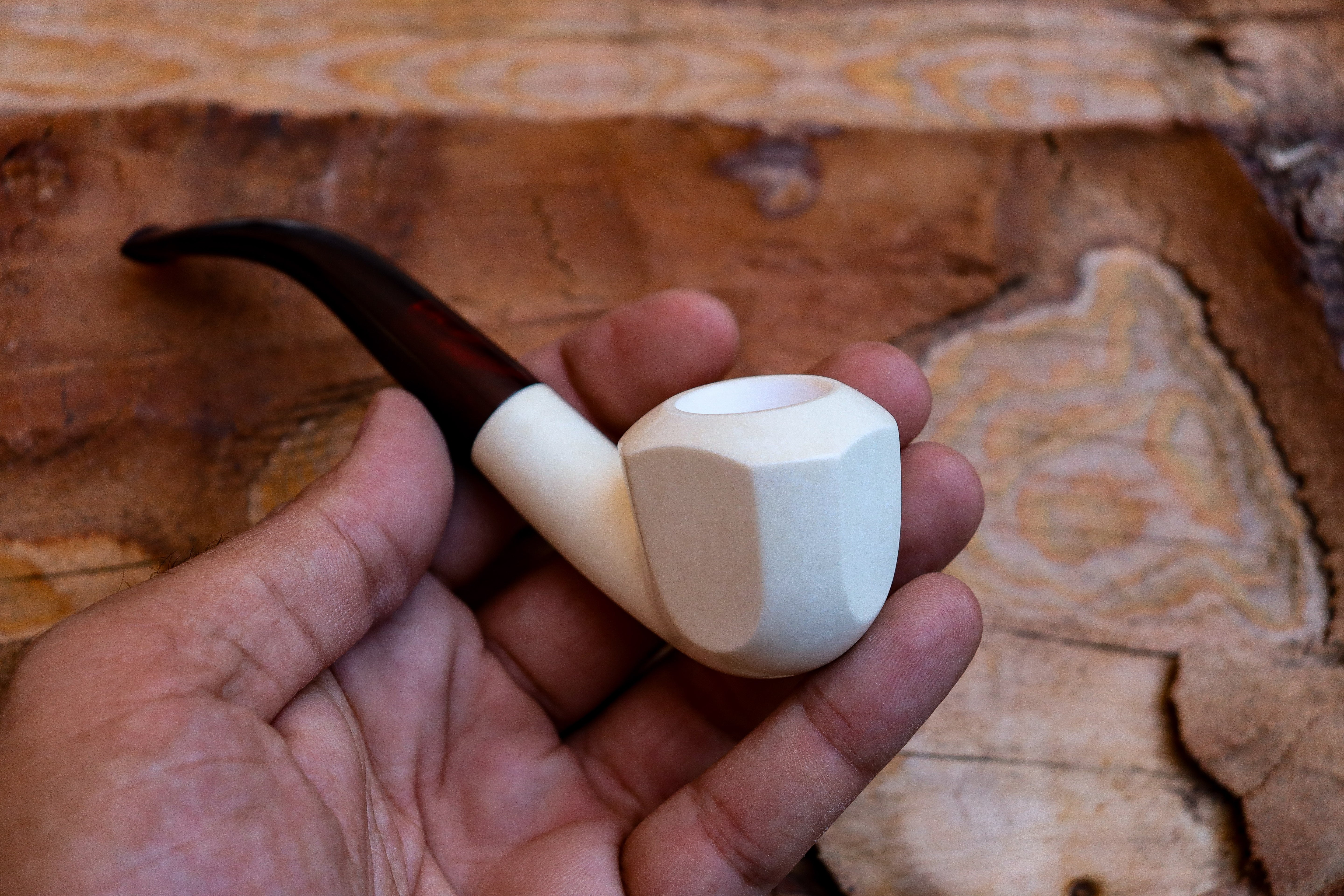 Handmade Astaş Meerschaum Pipes, 9MM Filtered, Smooth Carved, Panel, Fitted Case