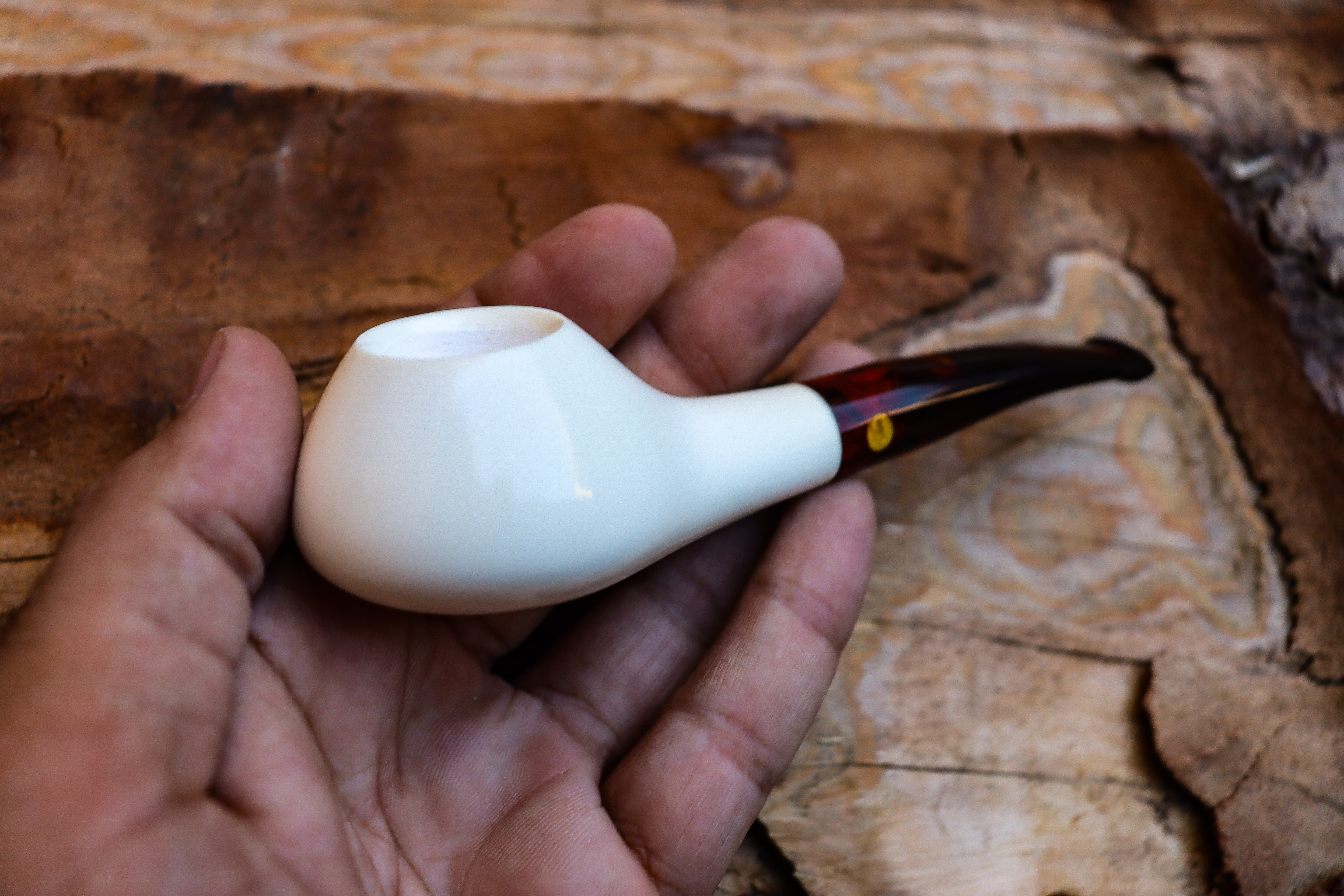 Handmade Astaş Meerschaum Pipes, 9MM Filtered, Squat Tomato, Freehand, Smooth Carved, Fitted Case
