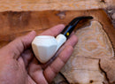 Handmade Astaş Meerschaum Pipes, Panel White,Smooth Carved, With Fitted Case