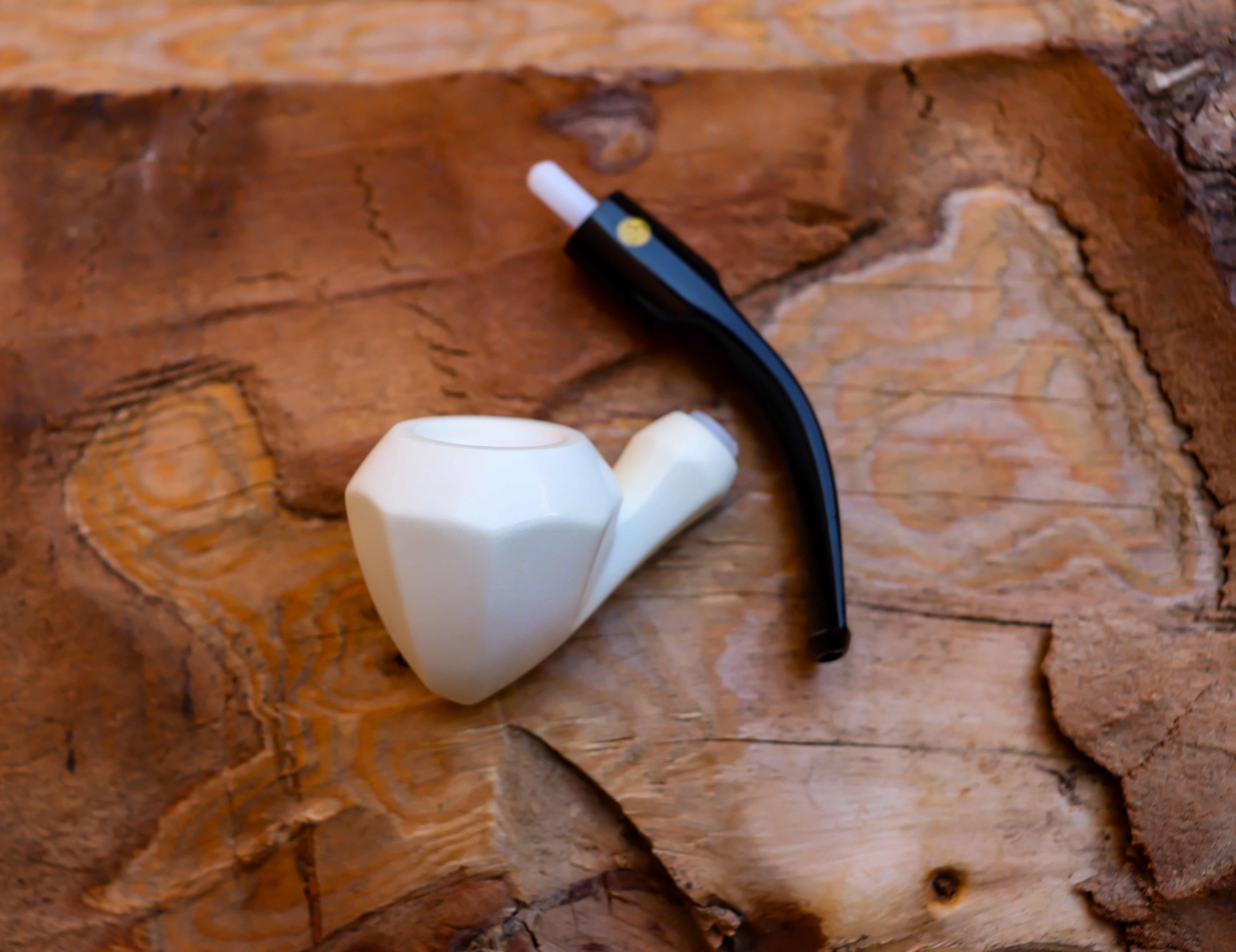 Handmade Astaş Meerschaum Pipes, Panel White,Smooth Carved, With Fitted Case