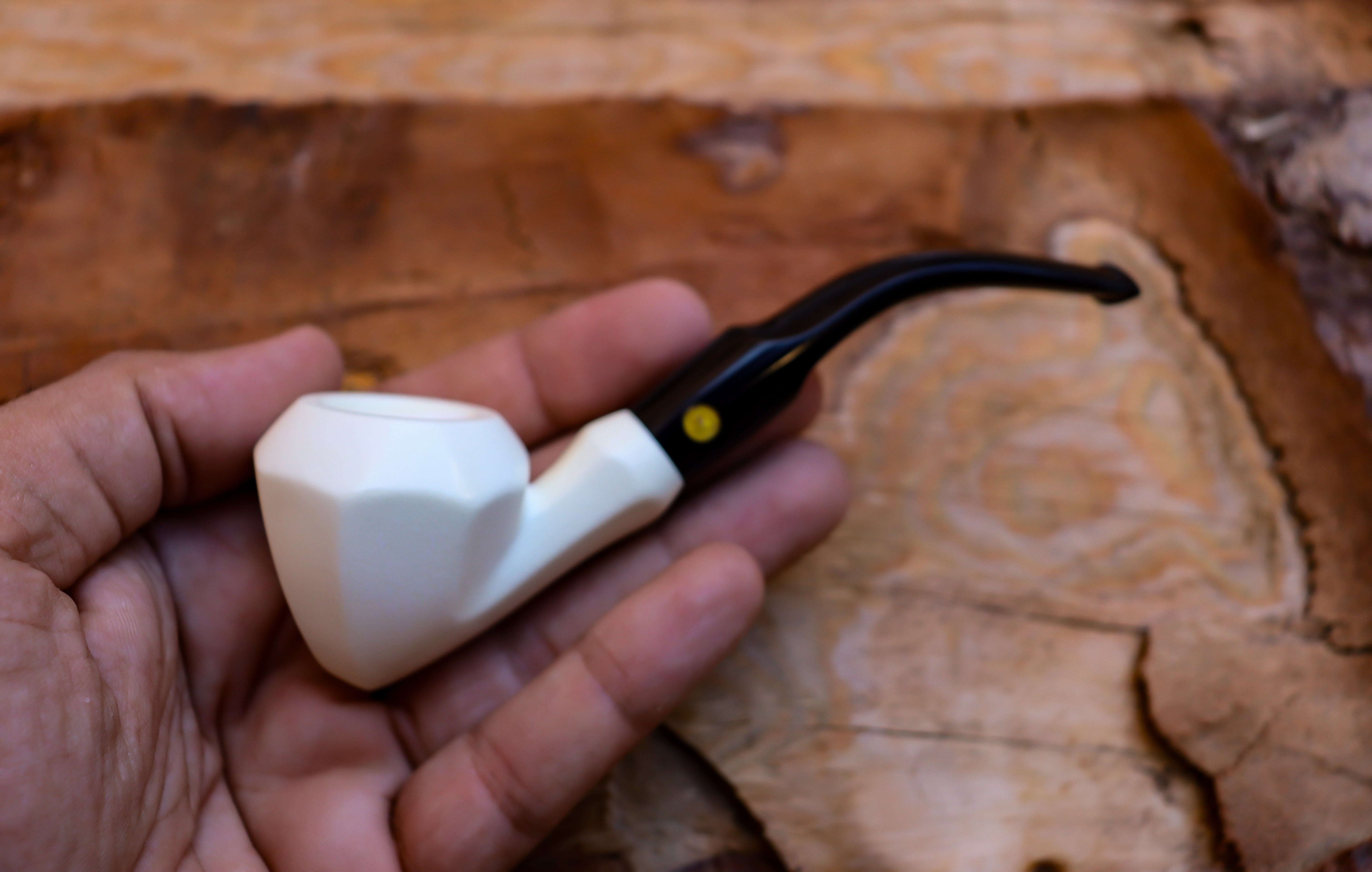 Handmade Astaş Meerschaum Pipes, Panel White,Smooth Carved, With Fitted Case