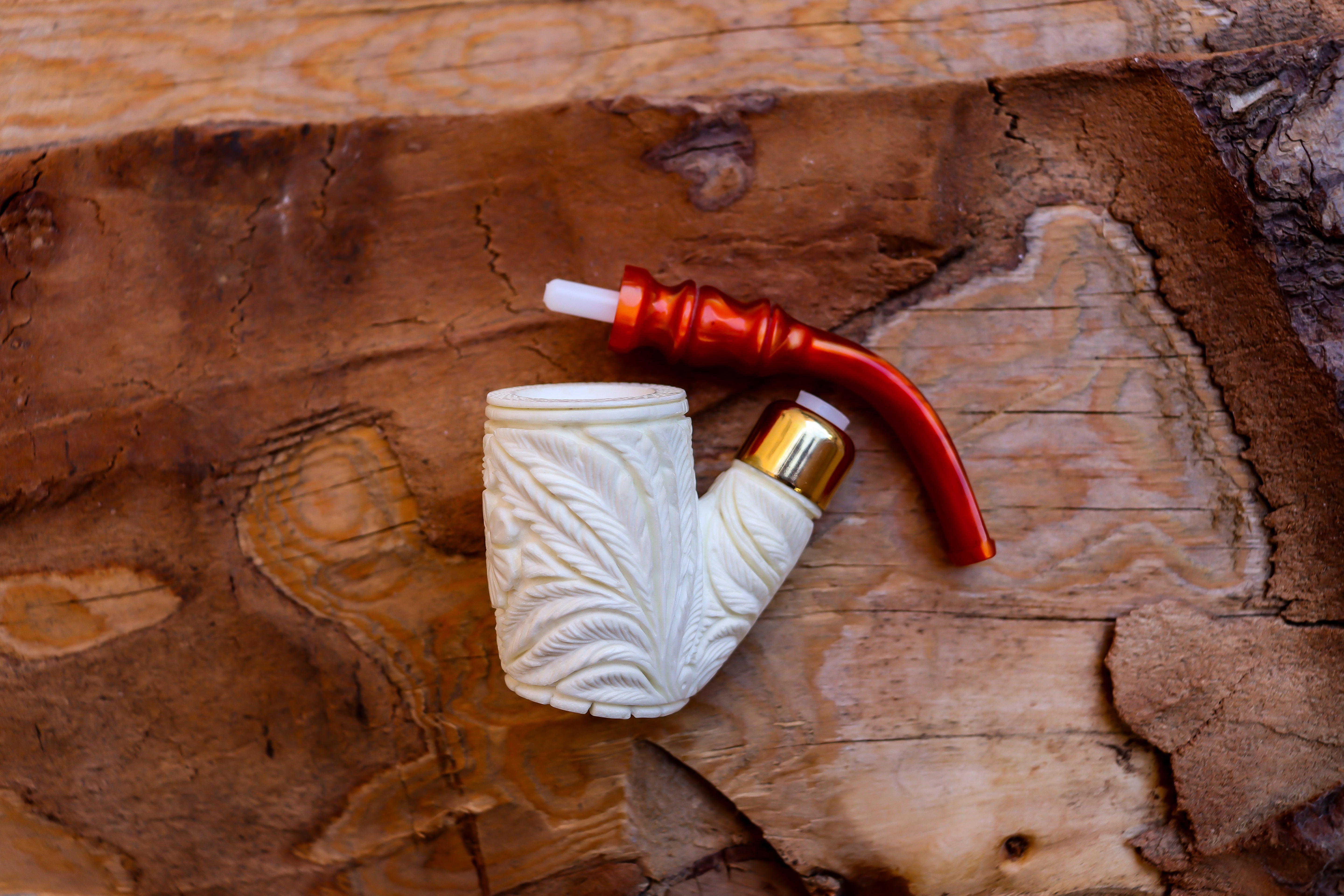 Handmade Astaş Meerschaum Pipes, Floral Patterned, Large, Acrylic Material, With Fitted Case