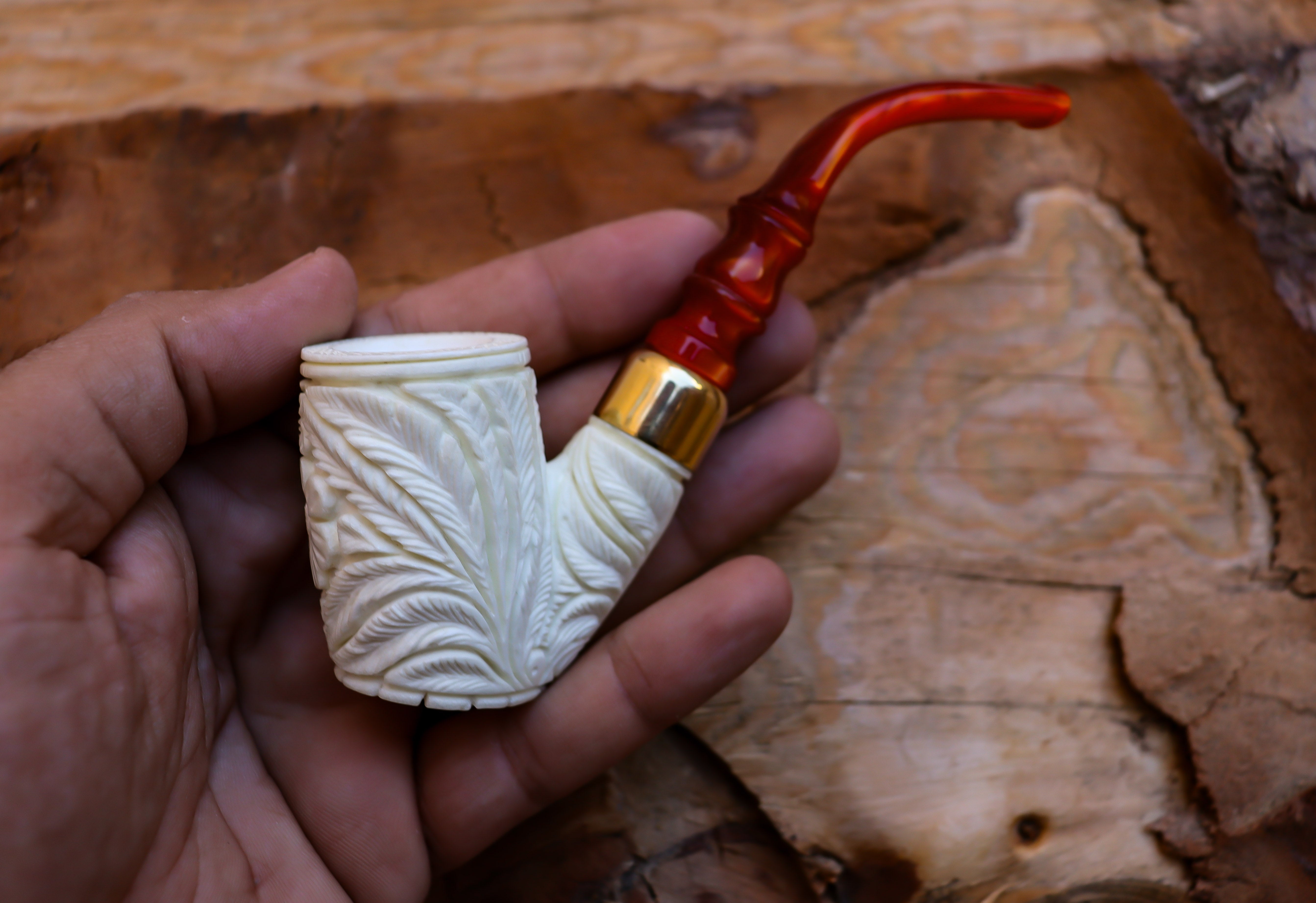 Handmade Astaş Meerschaum Pipes, Floral Patterned, Large, Acrylic Material, With Fitted Case