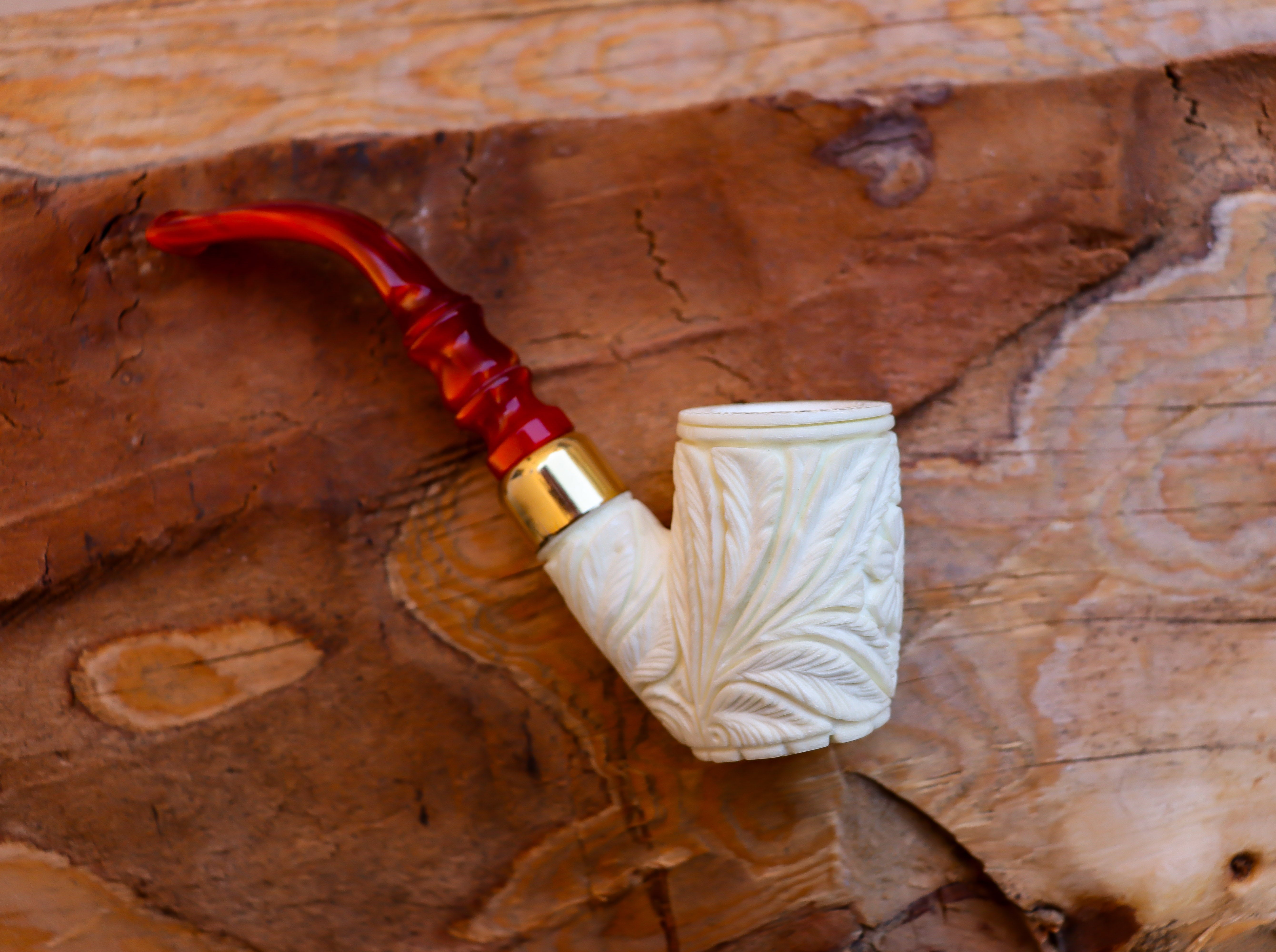 Handmade Astaş Meerschaum Pipes, Floral Patterned, Large, Acrylic Material, With Fitted Case