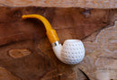 Handmade Astaş Meerschaum Pipes, Apple, Latticed Carved, Silver Ring, With Leather Case