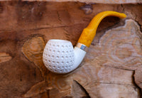 Handmade Astaş Meerschaum Pipes, Apple, Latticed Carved, Silver Ring, With Leather Case