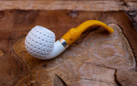 Handmade Astaş Meerschaum Pipes, Apple, Latticed Carved, Silver Ring, With Leather Case