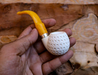 Handmade Astaş Meerschaum Pipes, Apple, Latticed Carved, Silver Ring, With Leather Case
