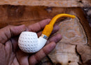 Handmade Astaş Meerschaum Pipes, Apple, Latticed Carved, Silver Ring, With Leather Case