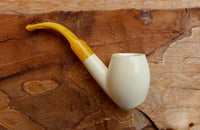 Handmade Astaş Meerschaum Pipes,Freehand, Smooth White, Amber Stem, With Leather Case