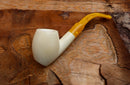 Handmade Astaş Meerschaum Pipes,Freehand, Smooth White, Amber Stem, With Leather Case