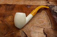 Handmade Astaş Meerschaum Pipes,Freehand, Smooth White, Amber Stem, With Leather Case