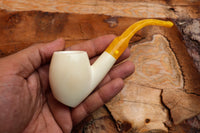 Handmade Astaş Meerschaum Pipes,Freehand, Smooth White, Amber Stem, With Leather Case