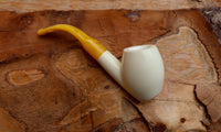 Handmade Astaş Meerschaum Pipes,Freehand, Smooth White, Amber Stem, With Leather Case