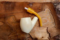 Handmade Astaş Meerschaum Pipes,Freehand, Smooth White, Amber Stem, With Leather Case