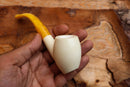 Handmade Astaş Meerschaum Pipes,Freehand, Smooth White, Amber Stem, With Leather Case