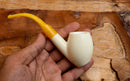 Handmade Astaş Meerschaum Pipes,Freehand, Smooth White, Amber Stem, With Leather Case