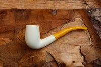 Half Bent Astaş Meerschaum Pipes, White, Large Size,Smooth Carved, With Fitted Case