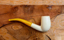 Half Bent Astaş Meerschaum Pipes, White, Large Size,Smooth Carved, With Fitted Case