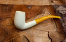 Half Bent Astaş Meerschaum Pipes, White, Large Size,Smooth Carved, With Fitted Case