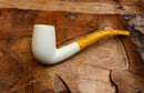 Half Bent Astaş Meerschaum Pipes, White, Large Size,Smooth Carved, With Fitted Case