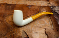 Half Bent Astaş Meerschaum Pipes, White, Large Size,Smooth Carved, With Fitted Case