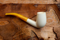 Half Bent Astaş Meerschaum Pipes, White, Large Size,Smooth Carved, With Fitted Case