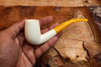 Half Bent Astaş Meerschaum Pipes, White, Large Size,Smooth Carved, With Fitted Case