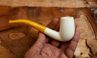Half Bent Astaş Meerschaum Pipes, White, Large Size,Smooth Carved, With Fitted Case