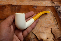 Half Bent Astaş Meerschaum Pipes, White, Large Size,Smooth Carved, With Fitted Case