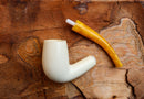 Half Bent Astaş Meerschaum Pipes, White, Large Size,Smooth Carved, With Fitted Case