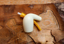 Half Bent Astaş Meerschaum Pipes, White, Large Size,Smooth Carved, With Fitted Case