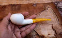 Handmade Astaş Meerschaum  Pipes, Apple, White, Smooth, With Fitted Case