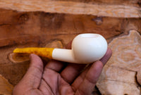 Handmade Astaş Meerschaum  Pipes, Apple, White, Smooth, With Fitted Case
