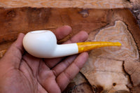 Handmade Astaş Meerschaum  Pipes, Apple, White, Smooth, With Fitted Case