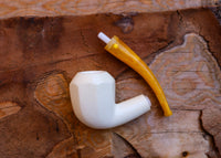 Handmade Astaş Meerschaum Pipes, Panel White,Smooth Carved, Large Size , Fitted Case