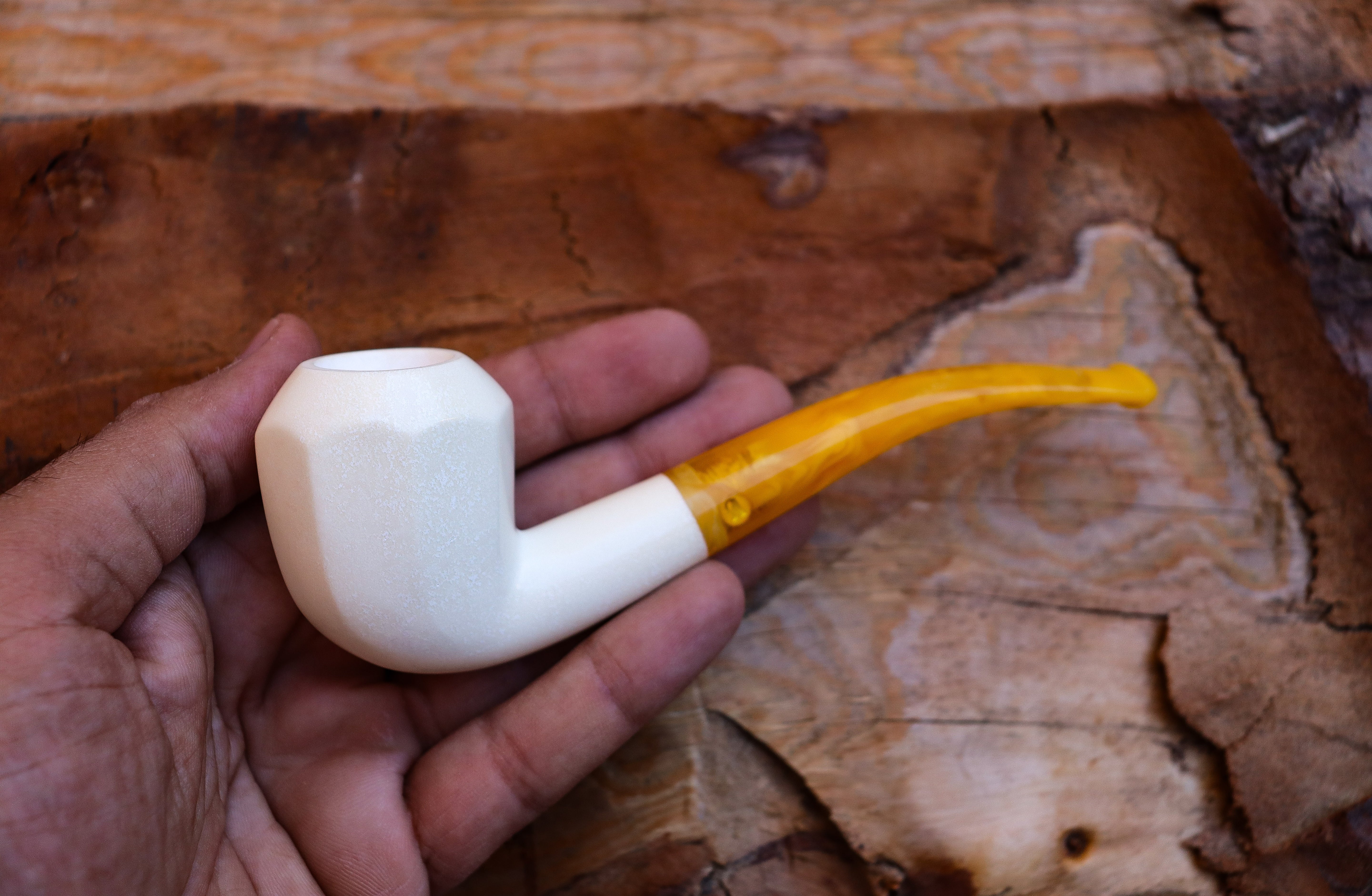 Handmade Astaş Meerschaum Pipes, Panel White,Smooth Carved, Large Size , Fitted Case
