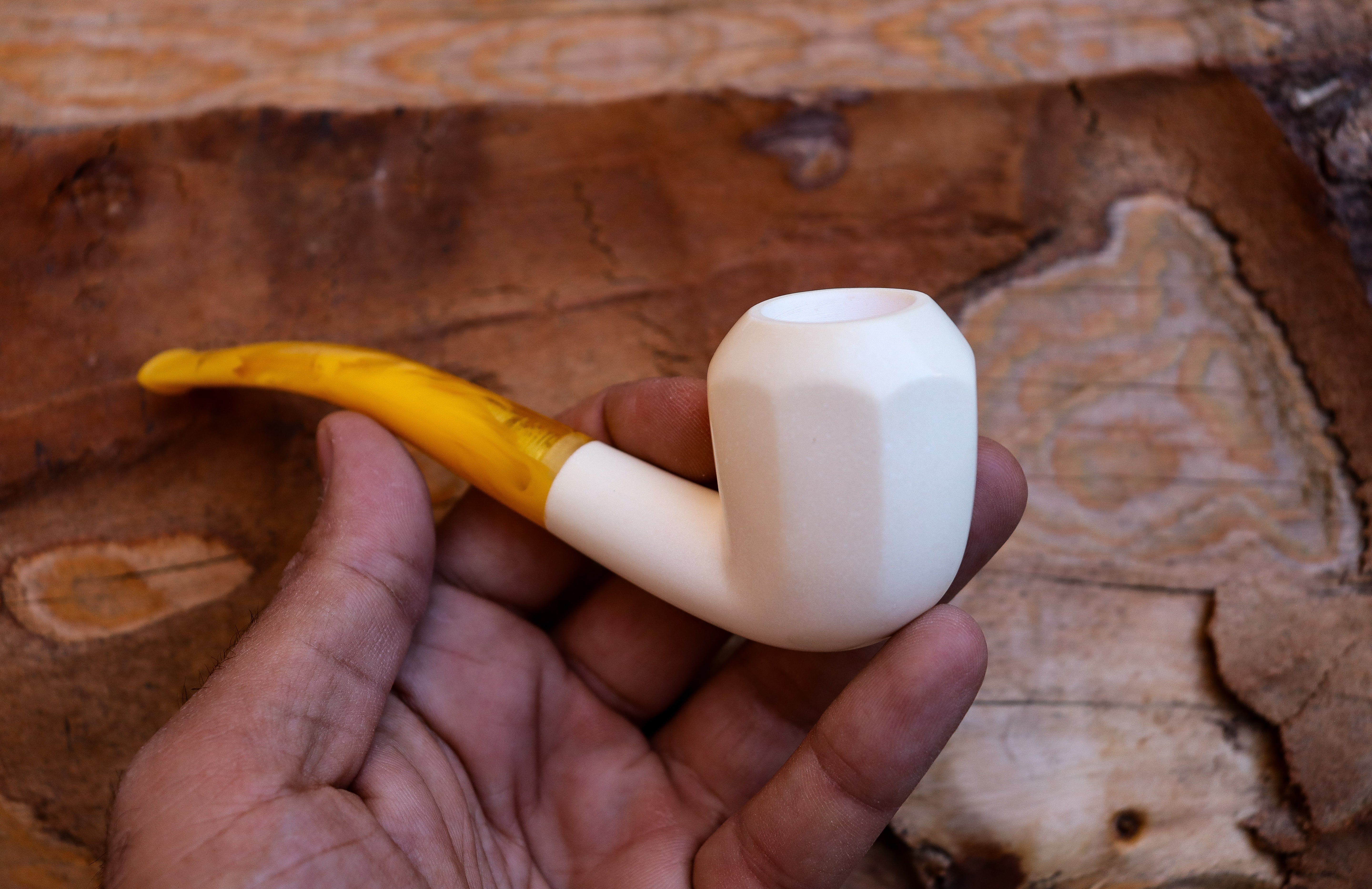 Handmade Astaş Meerschaum Pipes, Panel White,Smooth Carved, Large Size , Fitted Case