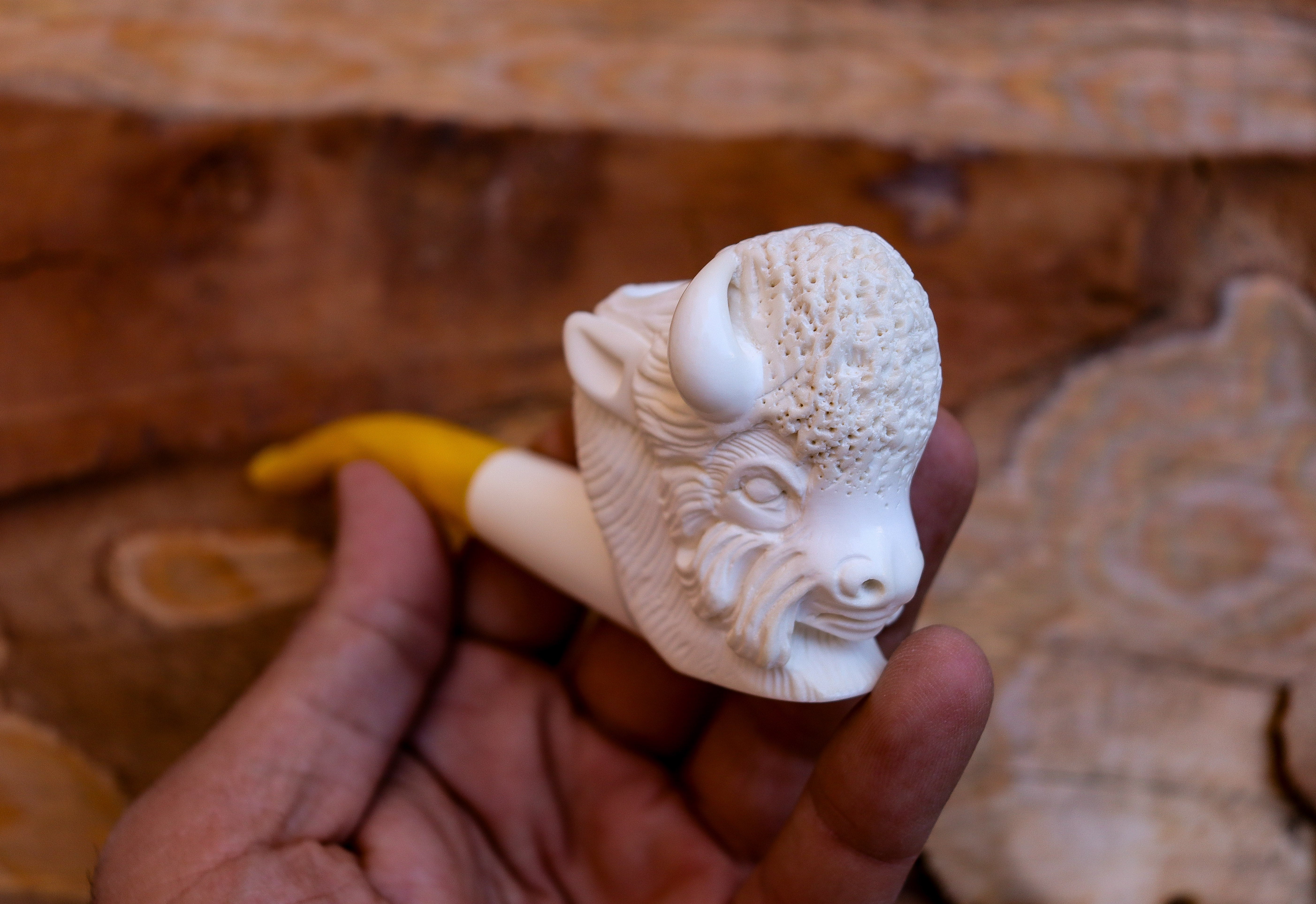 Handmade Astaş Meerschaum Pipes, Buffalo, Large Size, With Fitted Case