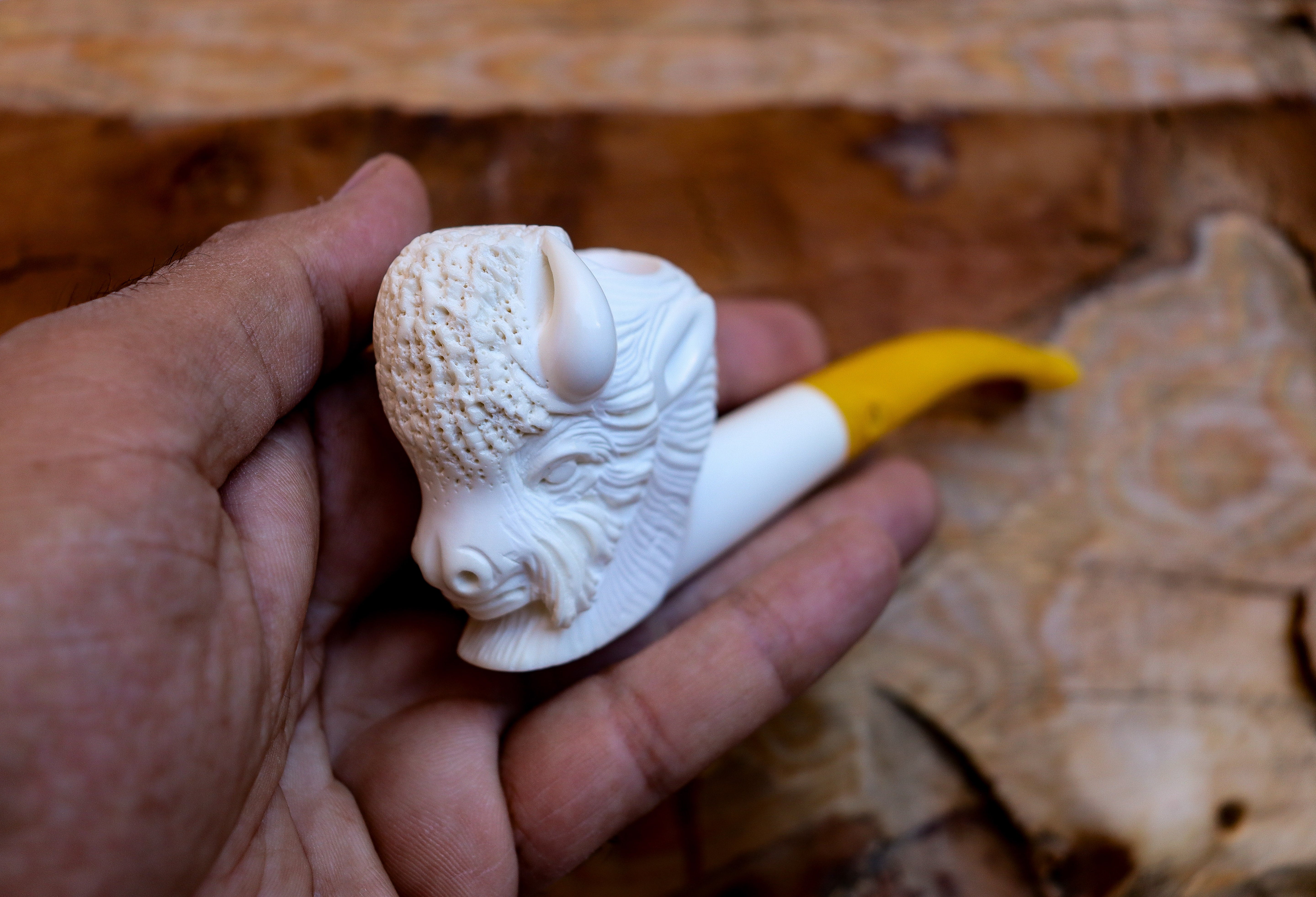 Handmade Astaş Meerschaum Pipes, Buffalo, Large Size, With Fitted Case