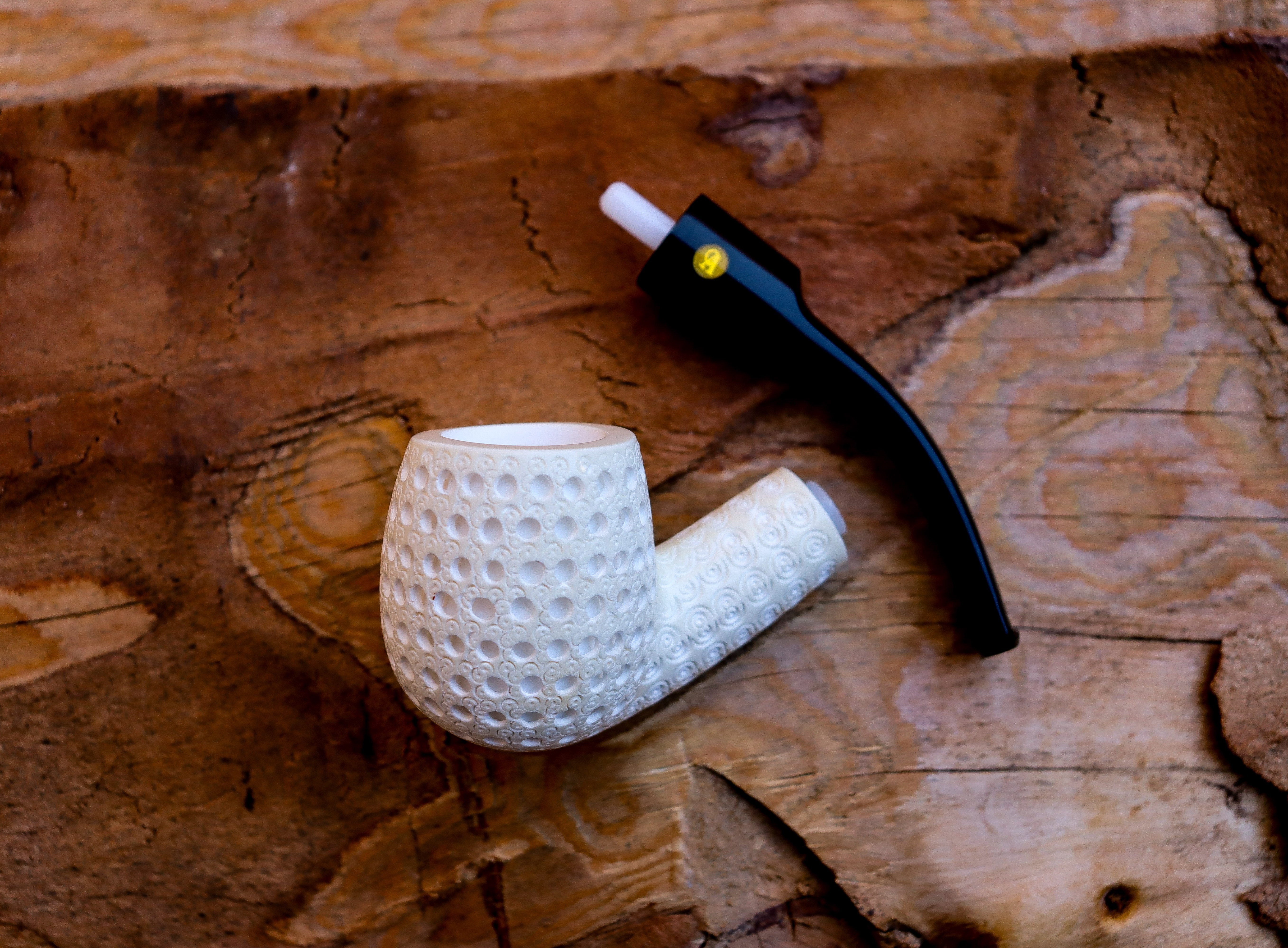 Handmade Freehand Meerschaum Pipes, Astaş, Latticed Carved, Large, With Fitted Case