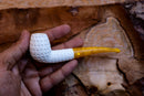 Handmade Cigarette Holder Meerschaum Pipes, Astaş, Apple, Lattice Carved, With Fitted Case