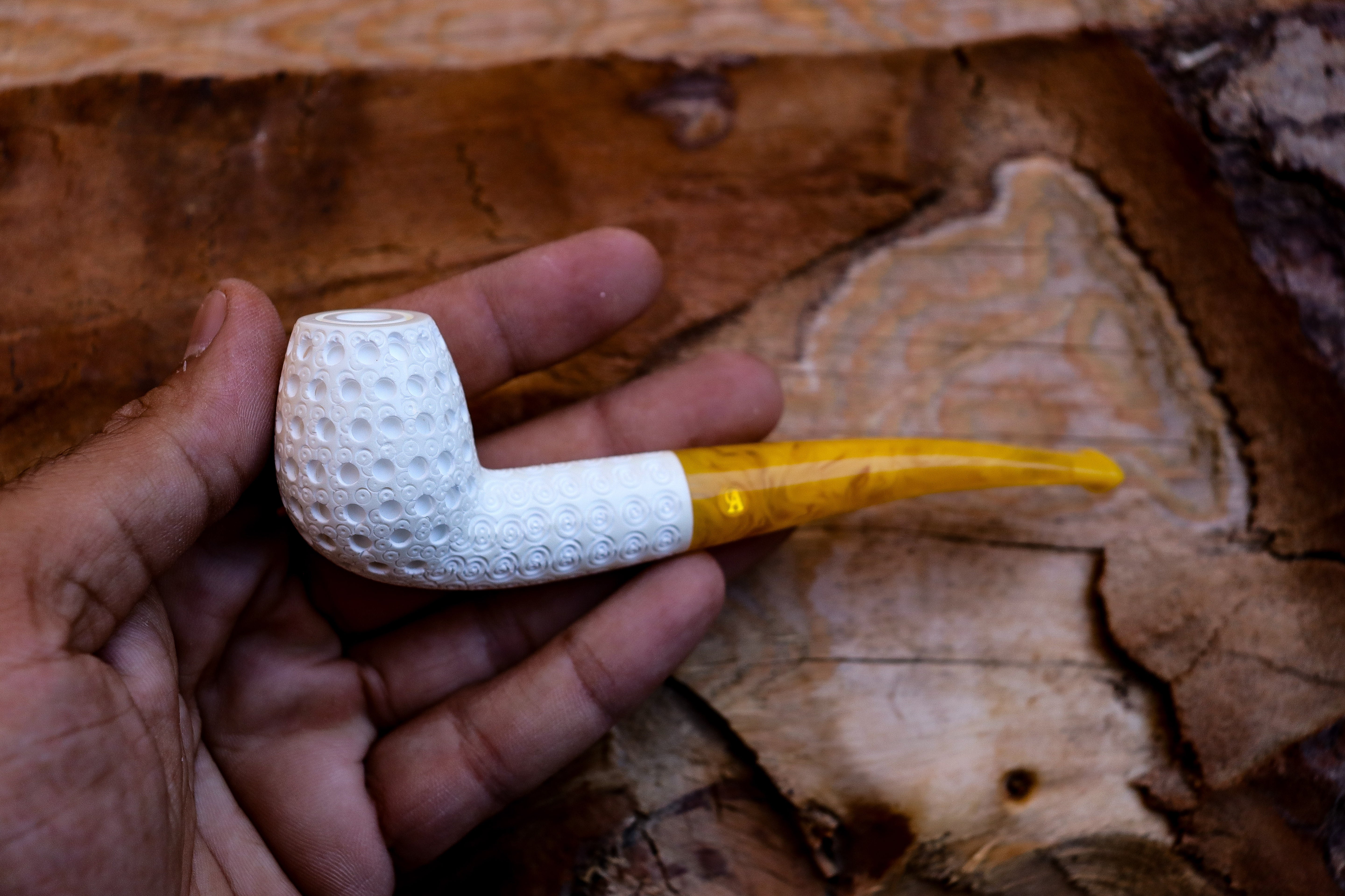 Handmade Cigarette Holder Meerschaum Pipes, Astaş, Apple, Lattice Carved, With Fitted Case