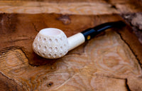 Handmade Astaş Meerschaum Pipes, Sqaut Tomato, Lattice Carved, With Fitted Case