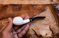 Handmade Astaş Meerschaum Pipes, Sqaut Tomato, Lattice Carved, With Fitted Case