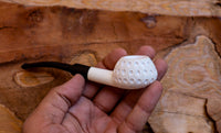 Handmade Astaş Meerschaum Pipes, Sqaut Tomato, Lattice Carved, With Fitted Case