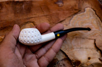 Handmade Astaş Meerschaum Pipes, Sqaut Tomato, Lattice Carved, With Fitted Case